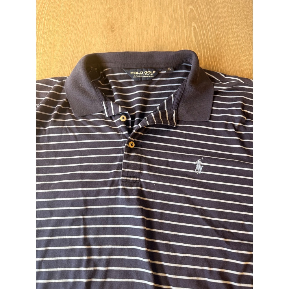 Polo Golf Ralph Lauren Mens XL Navy Blue Striped Pima Cotton Polo Shirt